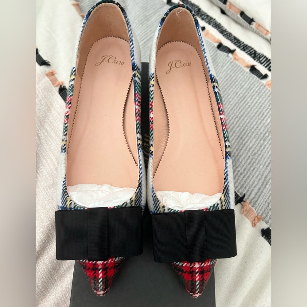 J. Crew Ballet flat in plaid with bow size 9.5